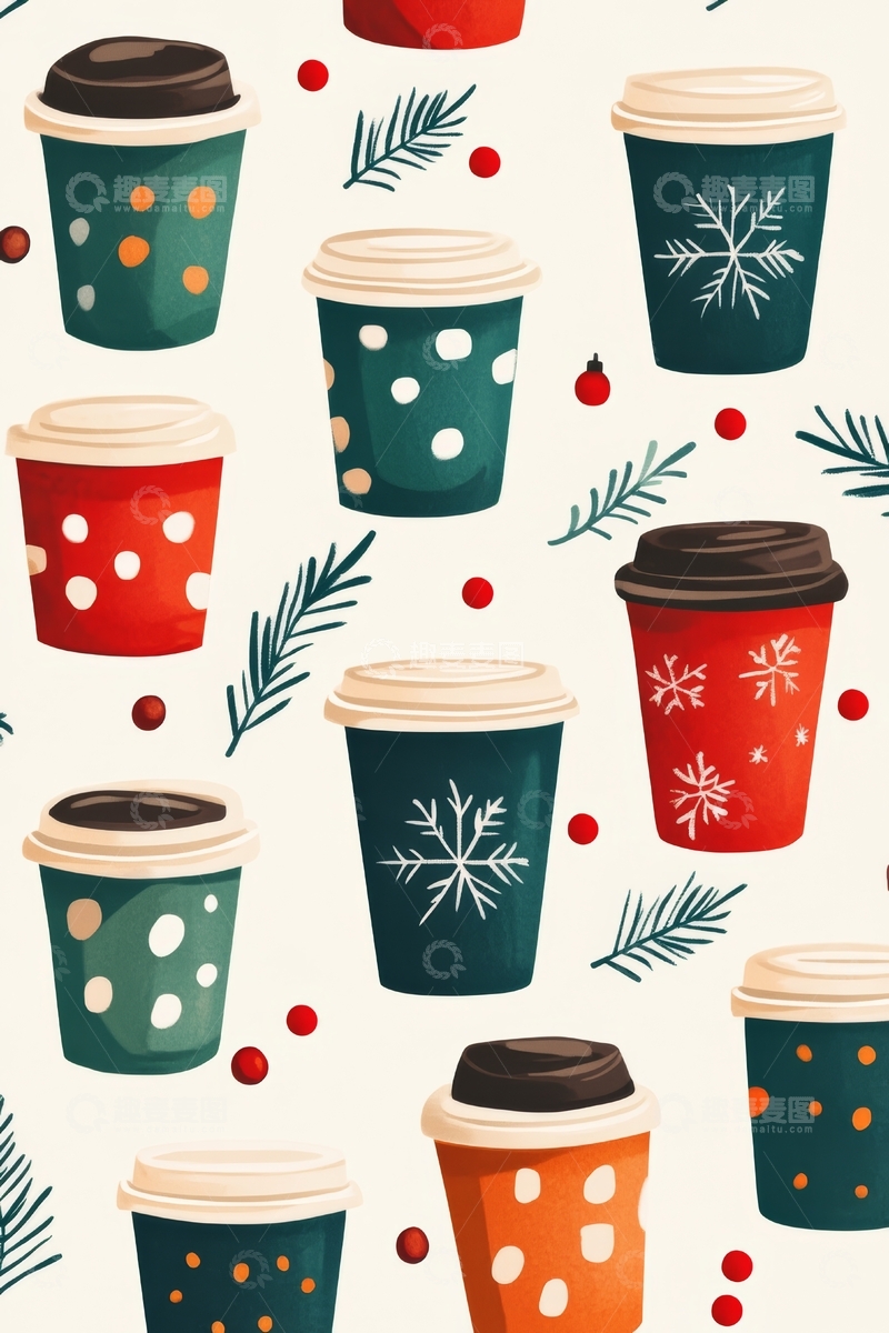 高清大图下载【趣麦麦图】节日主题的热饮杯图案