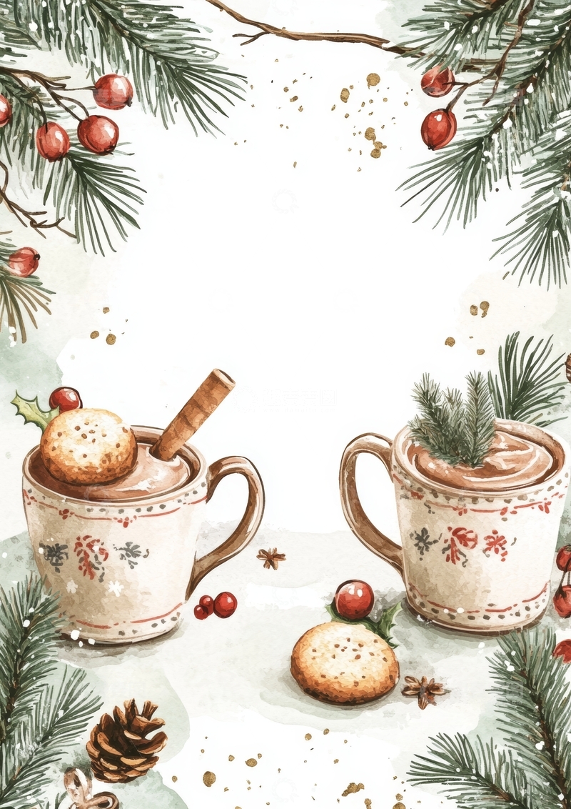 高清大图下载【趣麦麦图】圣诞热饮与饼干的温馨场景