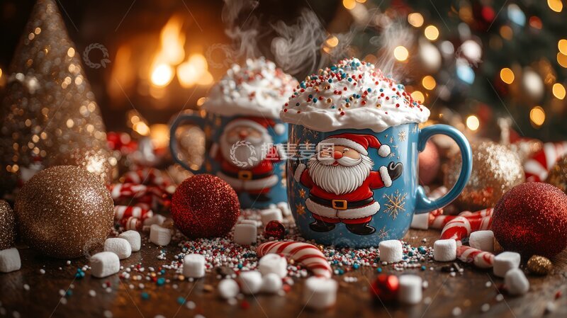 高清大图下载【趣麦麦图】圣诞热饮与节日装饰