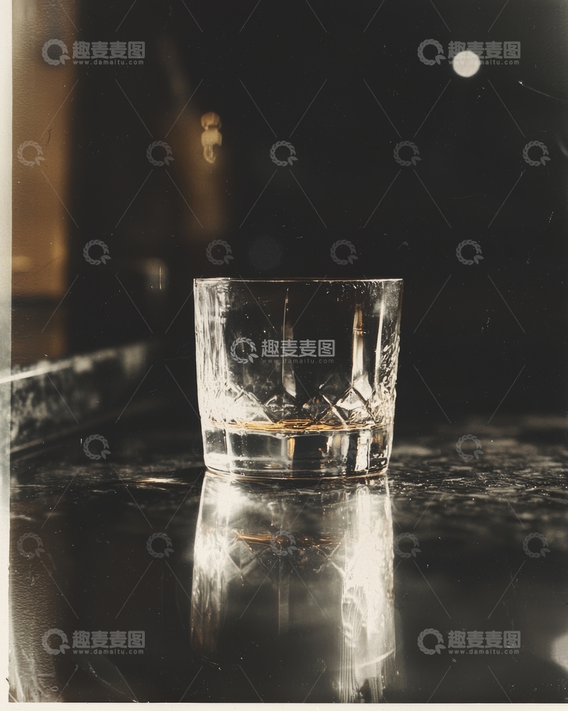 高清大图下载【趣麦麦图】透明玻璃杯中的液体与桌面倒影