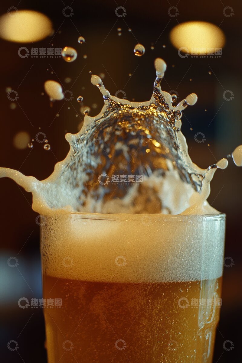 高清大图下载【趣麦麦图】啤酒溅起的泡沫瞬间