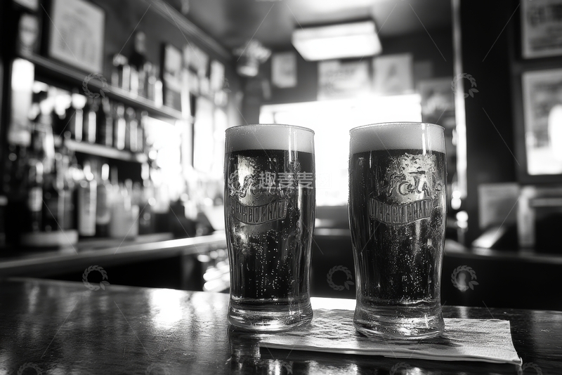高清大图下载【趣麦麦图】酒吧台上的两杯啤酒
