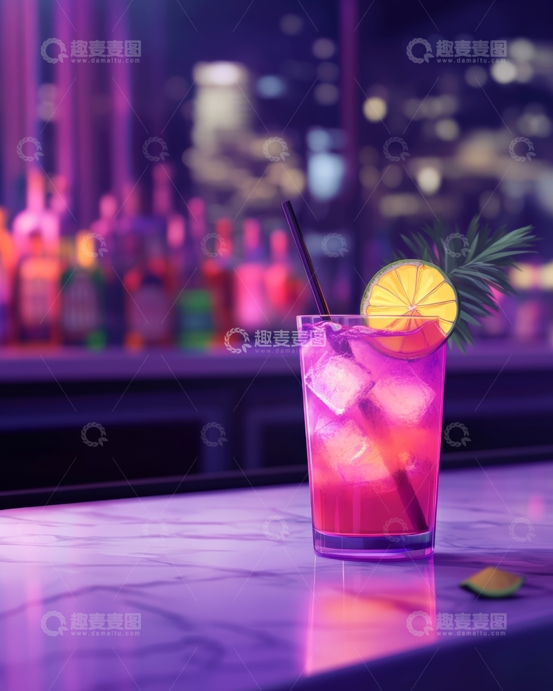 高清大图下载【趣麦麦图】霓虹灯光下的鸡尾酒