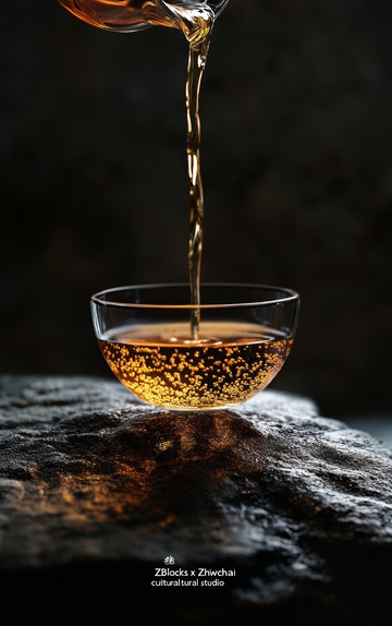 琥珀色液体倒入透明碗中