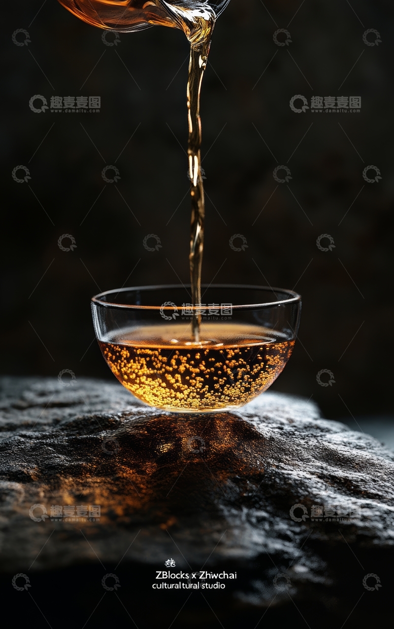 高清大图下载【趣麦麦图】琥珀色液体倒入透明碗中