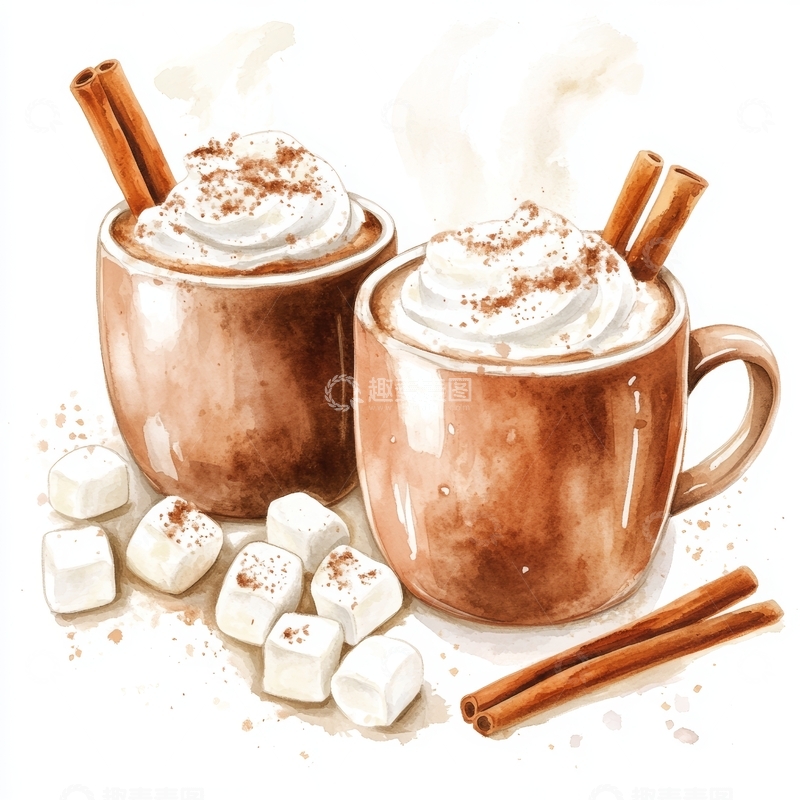 高清大图下载【趣麦麦图】热巧克力配奶油和肉桂