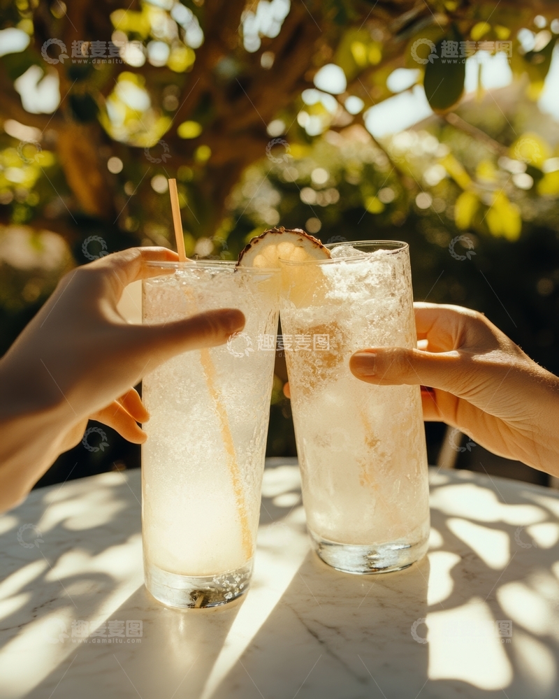 高清大图下载【趣麦麦图】双手举杯，共享清凉饮品