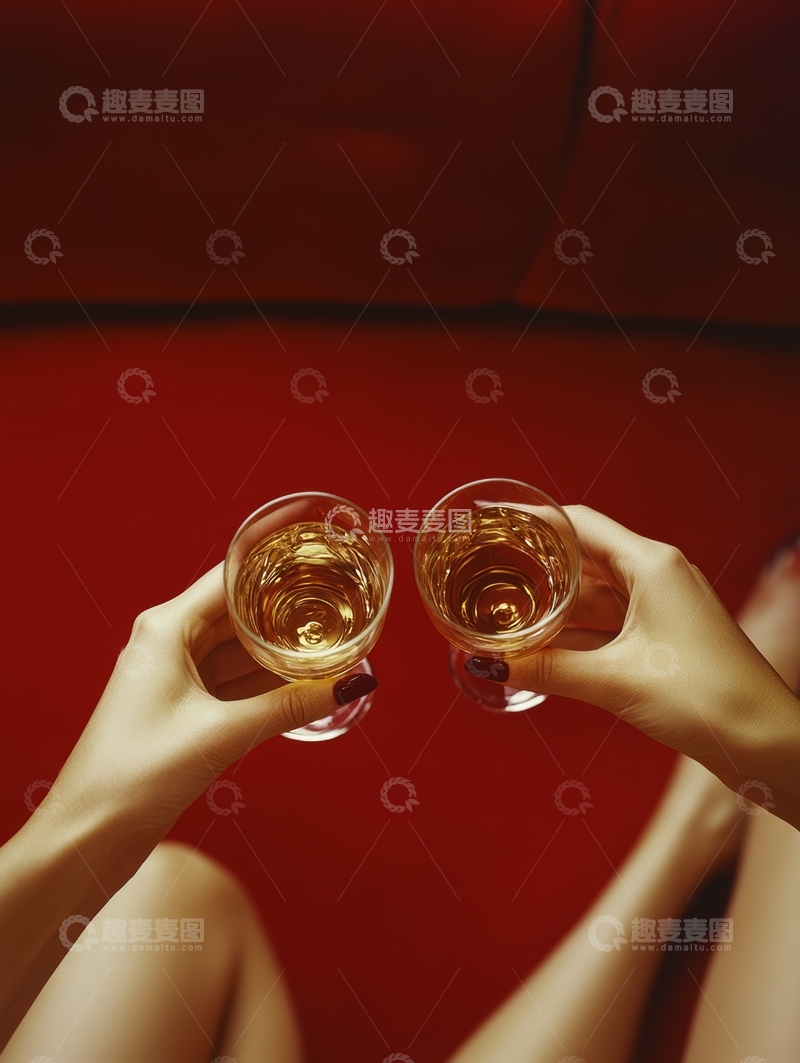 高清大图下载【趣麦麦图】两人举杯共饮，红色背景