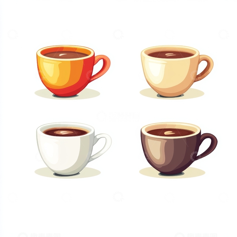 高清大图下载【趣麦麦图】四种不同颜色的咖啡杯