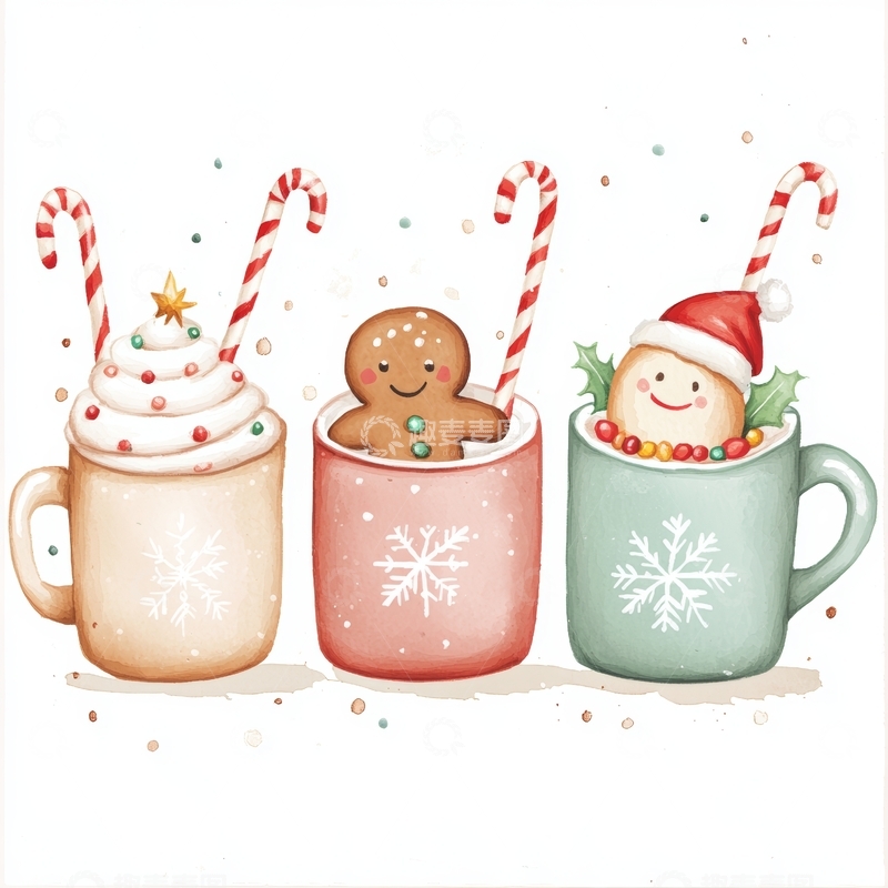 高清大图下载【趣麦麦图】圣诞主题杯子与甜品插画
