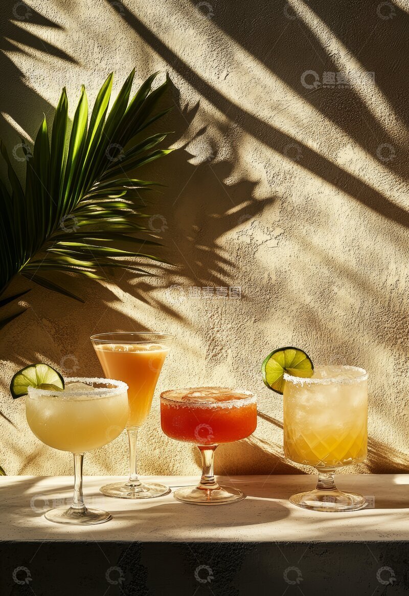 高清大图下载【趣麦麦图】-色彩斑斓的鸡尾酒在阳光下的静物