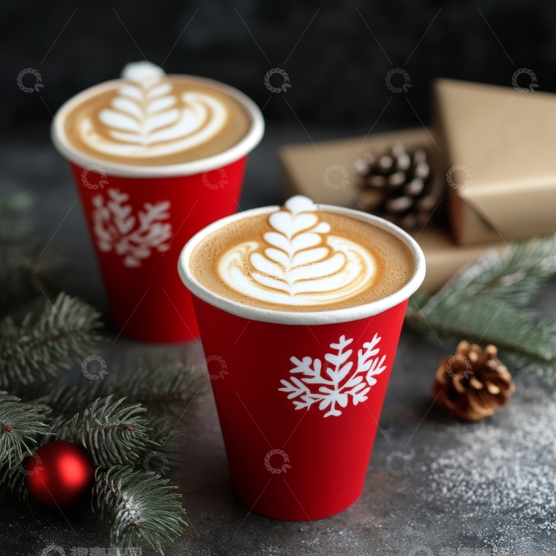 高清大图下载【趣麦麦图】节日主题的热饮与松果装饰