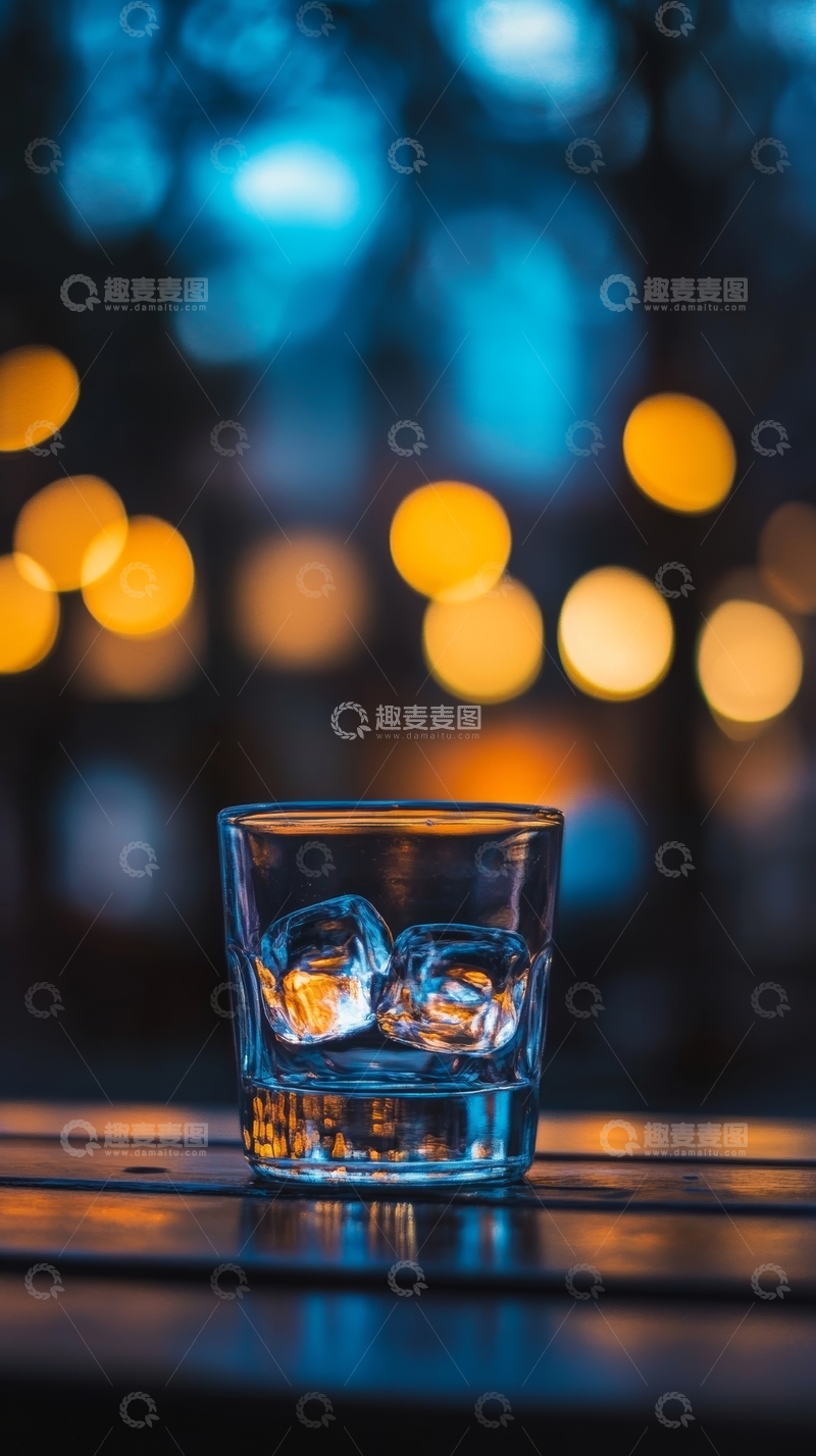 高清大图下载【趣麦麦图】夜晚灯光下的透明玻璃杯