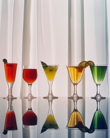 五彩鸡尾酒杯排列展示