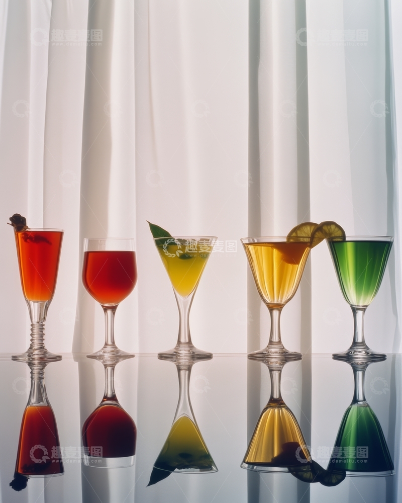 高清大图下载【趣麦麦图】-五彩鸡尾酒杯排列展示