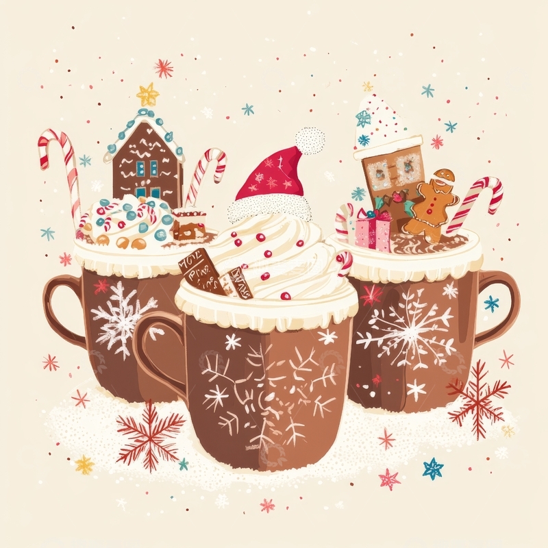 高清大图下载【趣麦麦图】圣诞热巧克力与甜点装饰