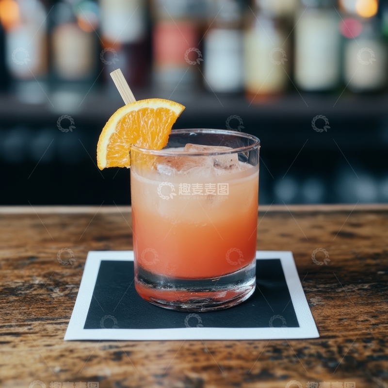 高清大图下载【趣麦麦图】橙片装饰的粉色鸡尾酒
