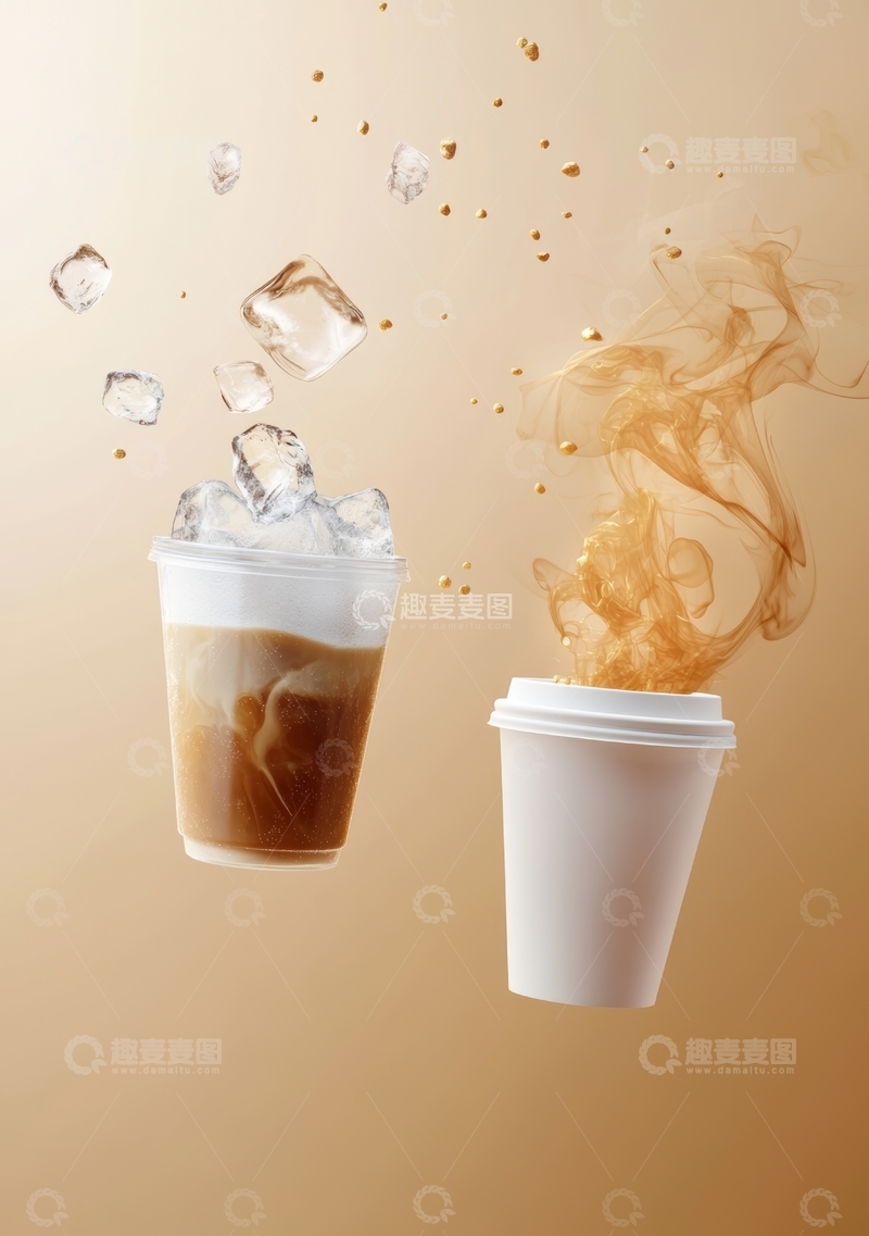 高清大图下载【趣麦麦图】冰咖啡与热饮对比