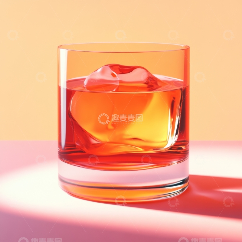 高清大图下载【趣麦麦图】琥珀色饮品与冰块的静物图