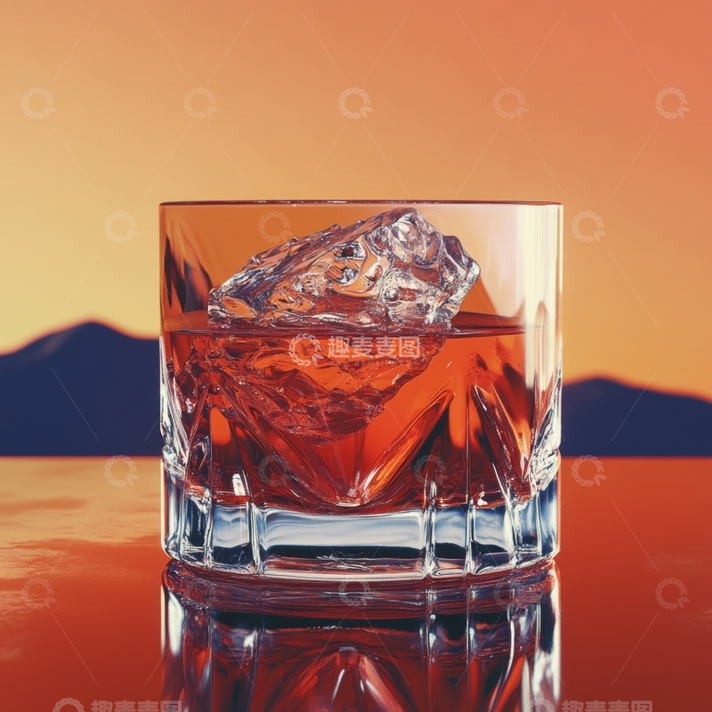 高清大图下载【趣麦麦图】冰块与琥珀色液体的静物