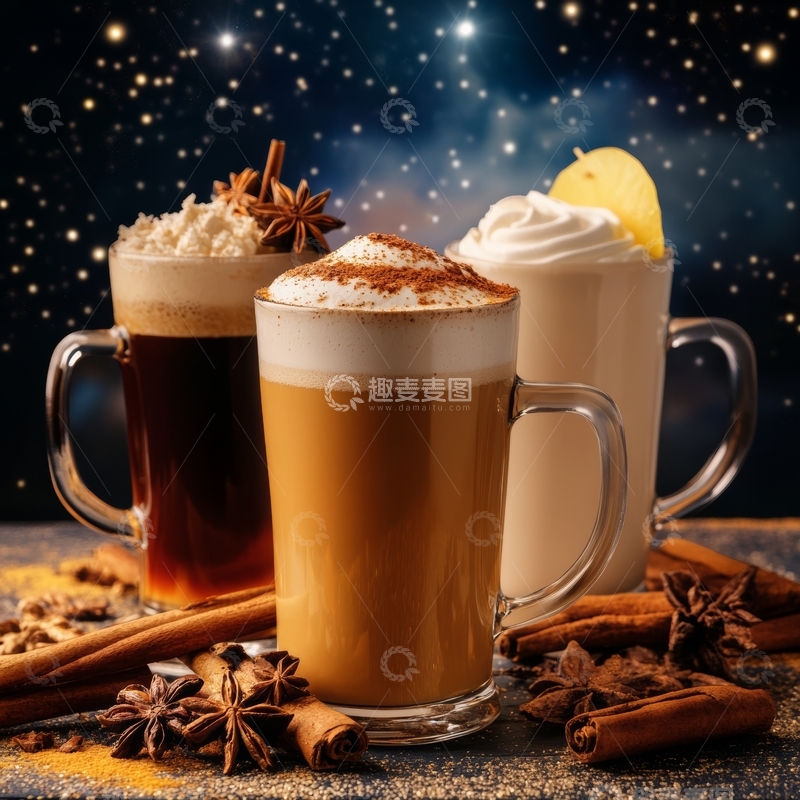 高清大图下载【趣麦麦图】三杯热饮与香料装饰