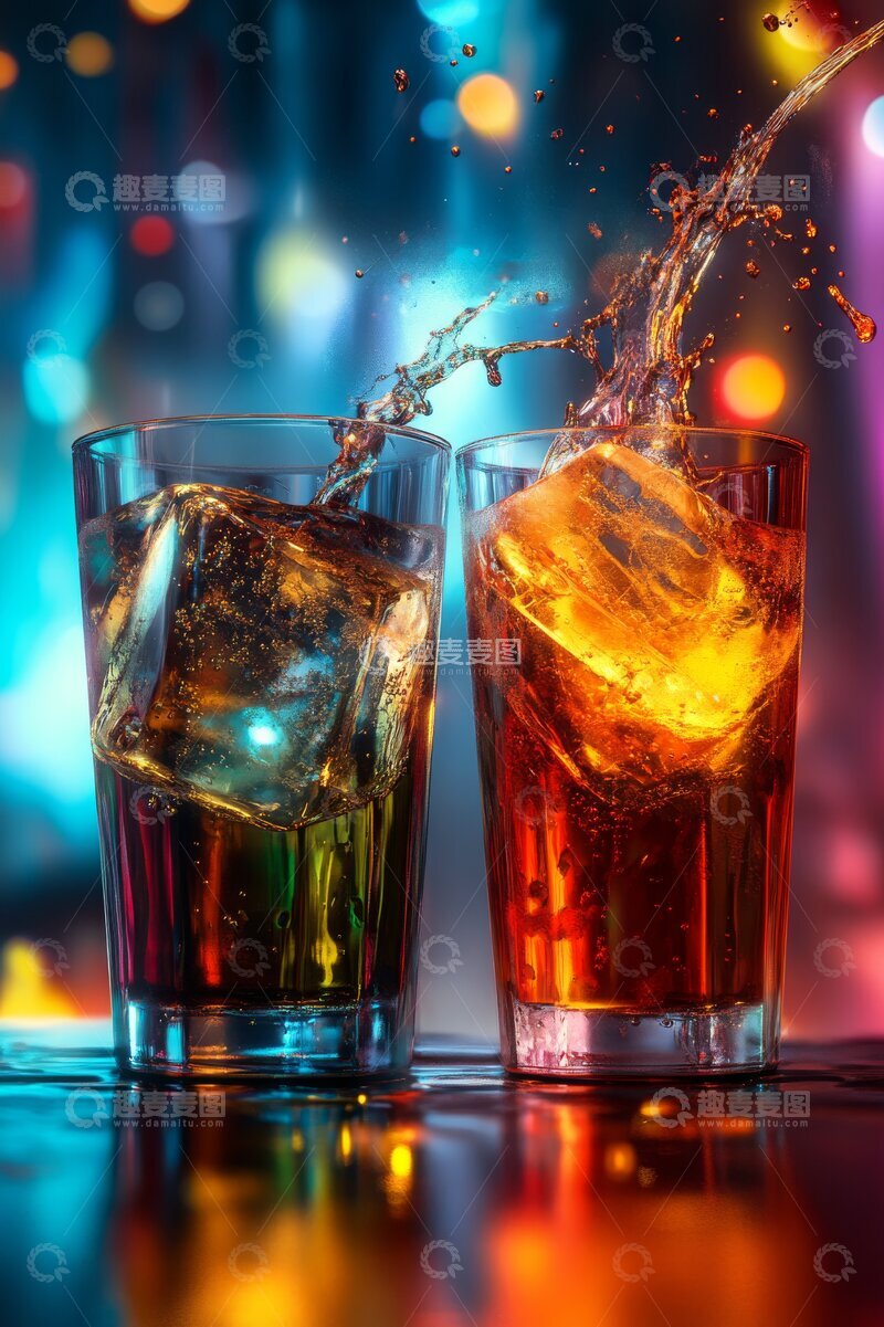 高清大图下载【趣麦麦图】冰块落入饮品，溅起水花