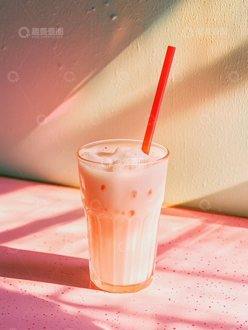 高清大图下载【趣麦麦图】粉色背景下的冰饮特写