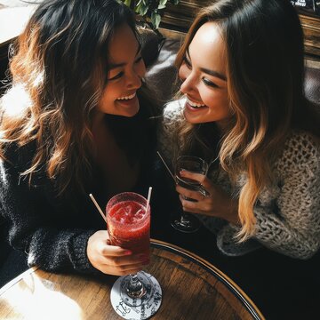 两位女性在咖啡馆共享饮品