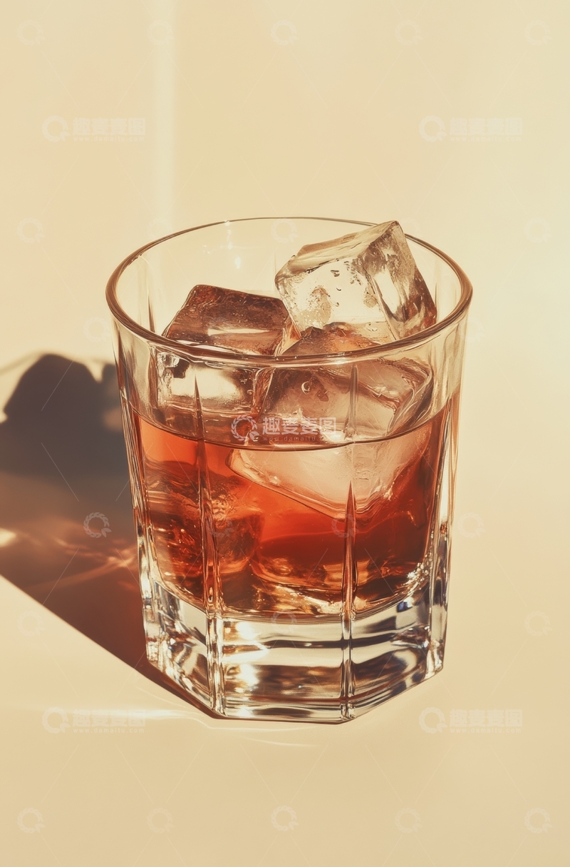 高清大图下载【趣麦麦图】冰块与琥珀色饮品的静物图