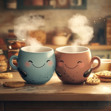 温馨厨房里的笑脸咖啡杯