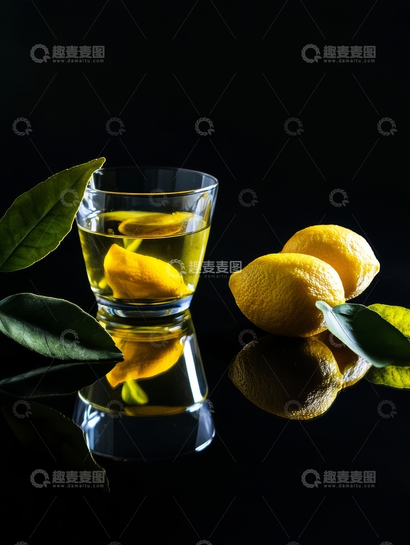 高清大图下载【趣麦麦图】柠檬酒与新鲜柠檬的静物组合