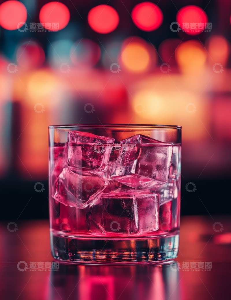 高清大图下载【趣麦麦图】冰块与饮品在霓虹灯光下的特写