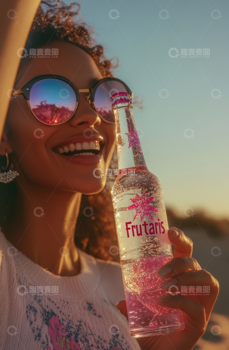 微笑女子手持饮料瓶