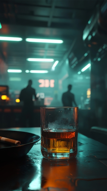 昏暗酒吧中的威士忌与雪茄