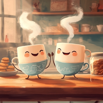 热气腾腾的微笑咖啡杯