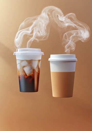 热饮与冷饮对比，蒸汽袅袅