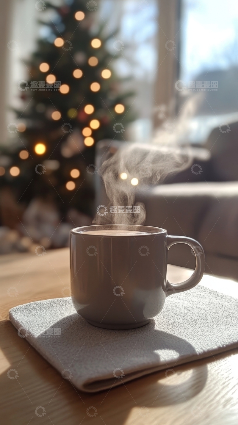 高清大图下载【趣麦麦图】热饮杯前的圣诞树