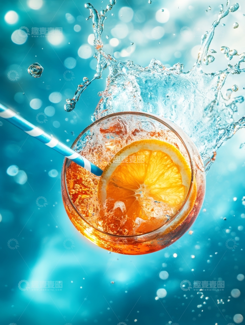 高清大图下载【趣麦麦图】橙片冰饮与水花飞溅的瞬间