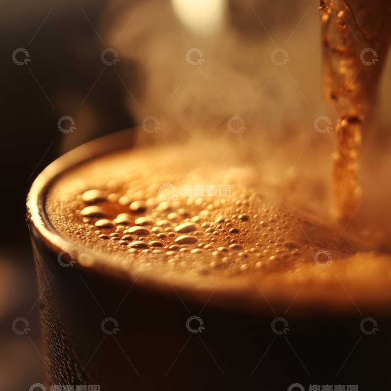 高清大图下载【趣麦麦图】热饮倒入杯中，蒸汽袅袅升起