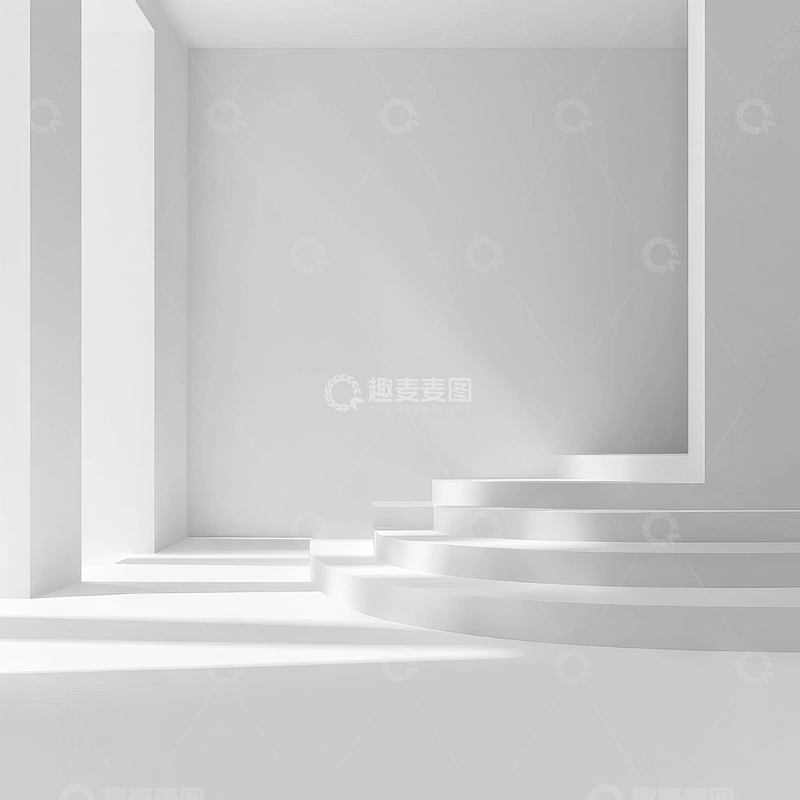 高清大图下载【趣麦麦图】简约白色阶梯与空旷空间