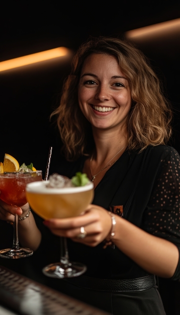 女性手持鸡尾酒杯微笑