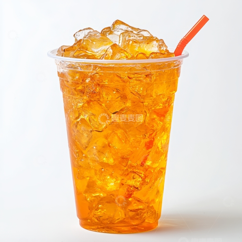 高清大图下载【趣麦麦图】冰镇橙色饮料，配吸管