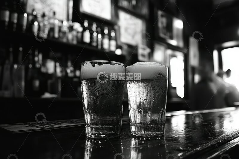 高清大图下载【趣麦麦图】酒吧台上的两杯啤酒