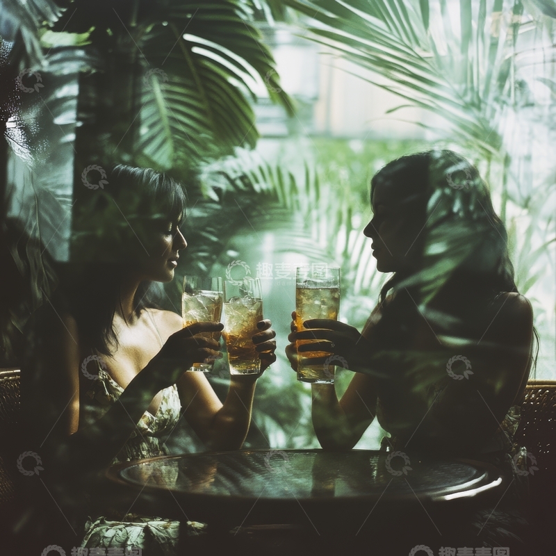 高清大图下载【趣麦麦图】窗边对饮，绿植环绕