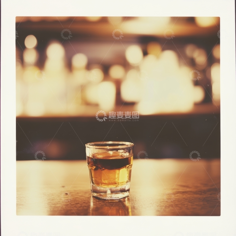 高清大图下载【趣麦麦图】桌上一杯琥珀色饮品，背景虚化灯光