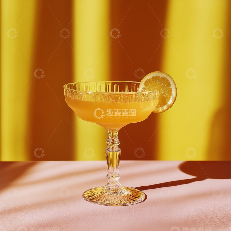 高清大图下载【趣麦麦图】-橙色鸡尾酒杯配柠檬片