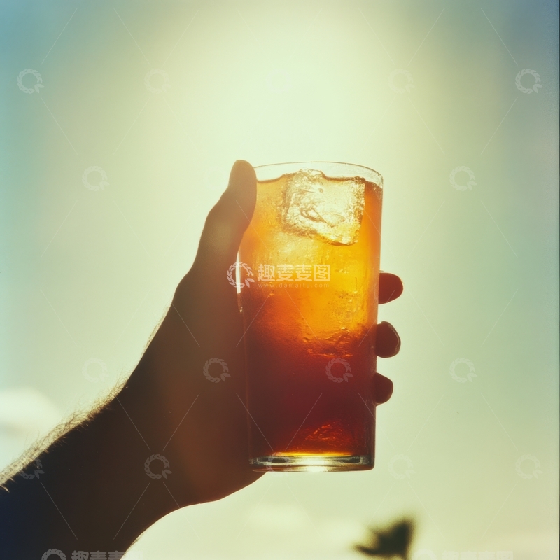 高清大图下载【趣麦麦图】手握一杯冰镇橙色饮品
