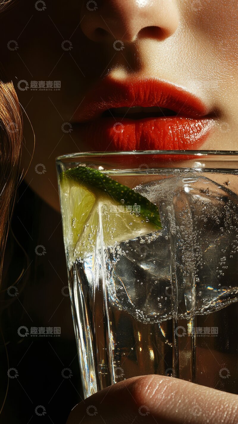 高清大图下载【趣麦麦图】手持柠檬气泡水的女性特写