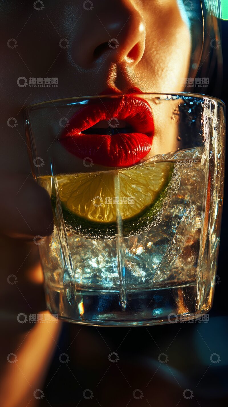 高清大图下载【趣麦麦图】红唇轻吻柠檬酒杯