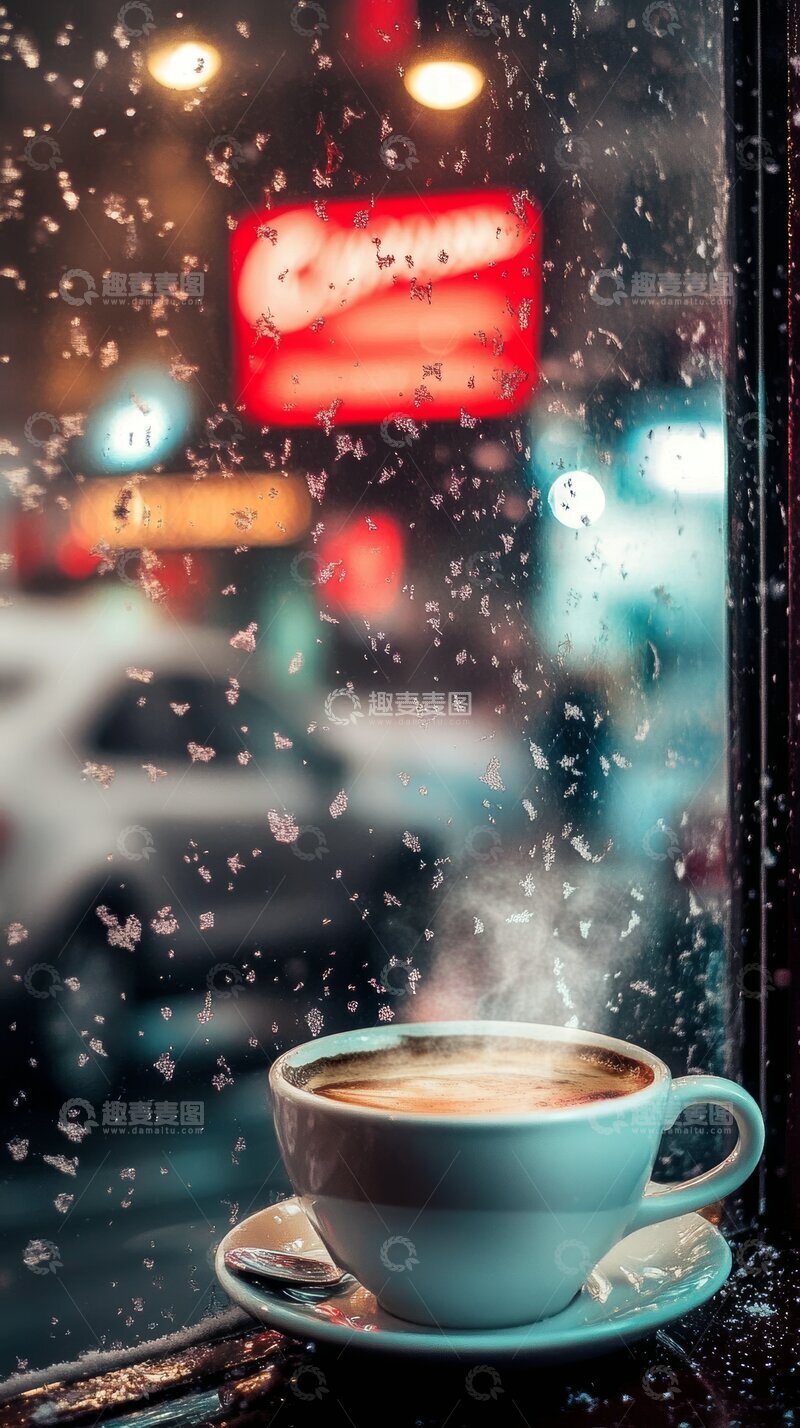 高清大图下载【趣麦麦图】雨夜窗边的热咖啡